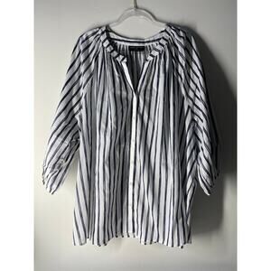 Lane Bryant Striped Button Down Blouse top Cotton White Gray Size 22/24